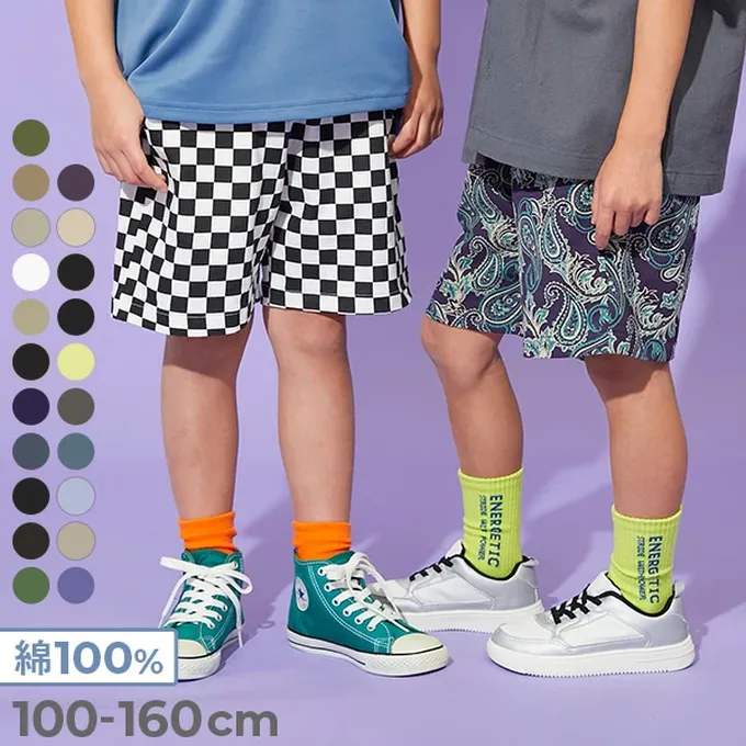 日本 devirock - 夏日印花純棉寬版短褲-BUZZ-灰藍