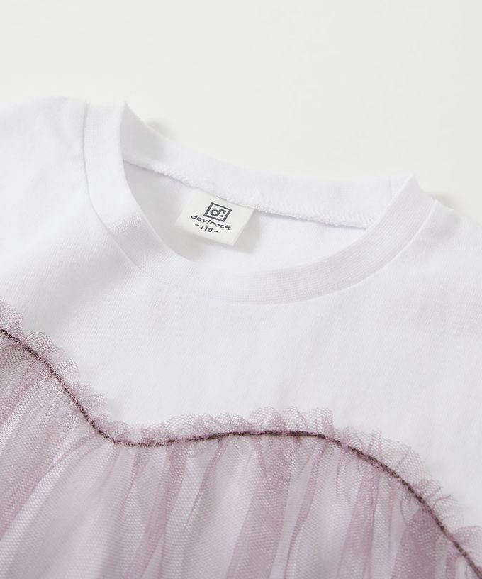 日本 devirock - 柔軟薄紗拼接甜美短袖洋裝-藍