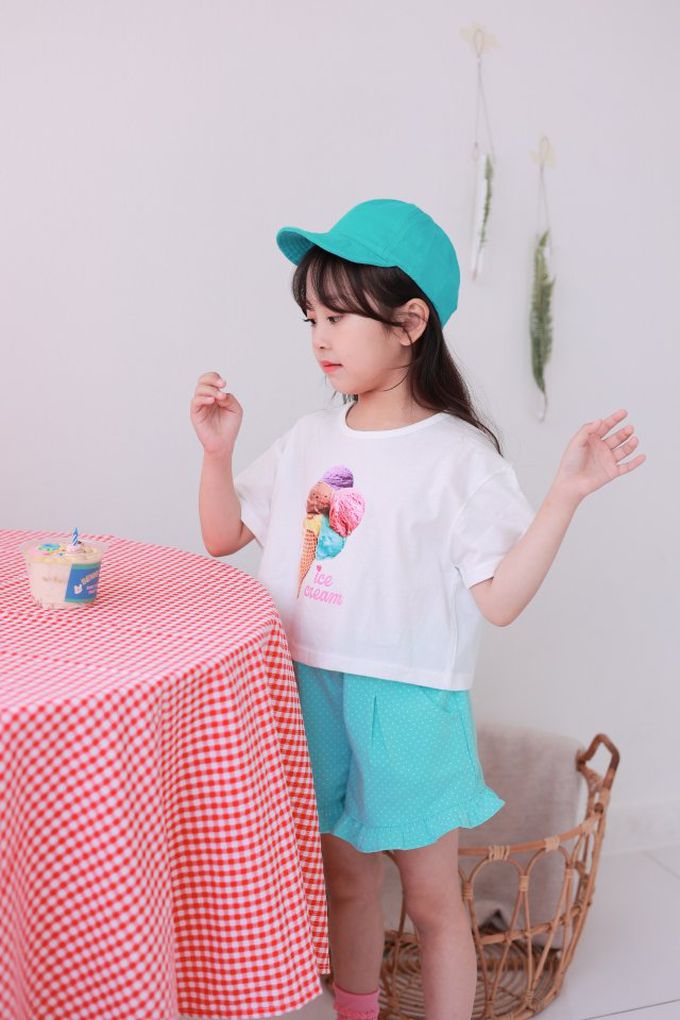 韓國 Dalla - 繽紛甜筒印短袖上衣-珊瑚橘