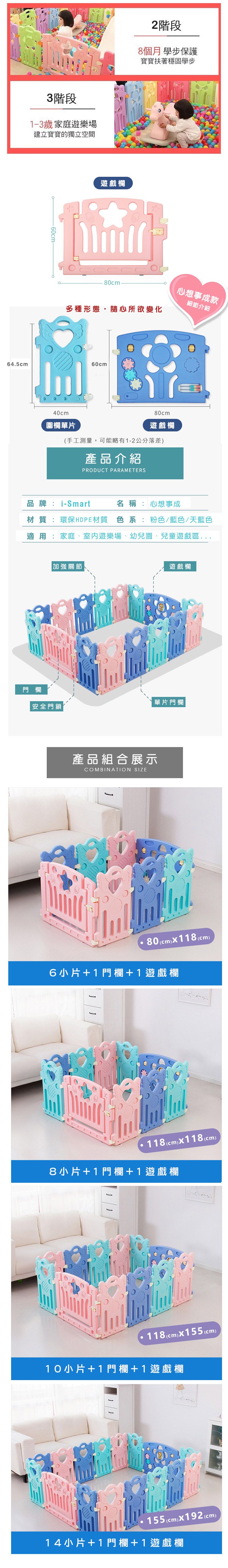 i-Smart - 繽紛兒童遊戲圍欄-心想事成款-(12+2片裝)