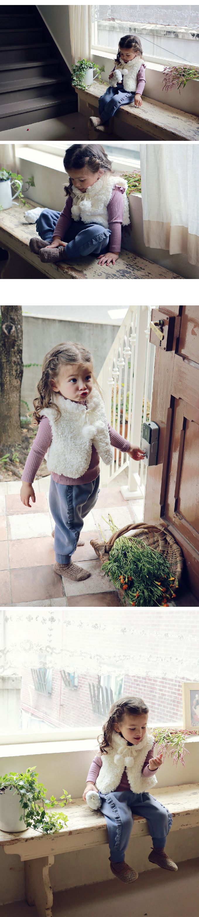 韓國 Puellaflo - 鬆緊腰蕾絲花點綴縮口長褲-霧藍