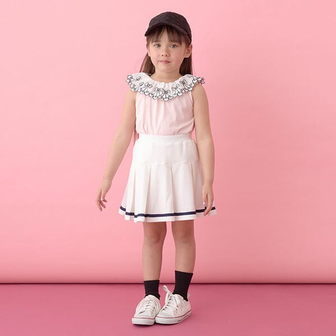 日本 Lycee mine - 精緻櫻桃蕾絲領無袖上衣-白