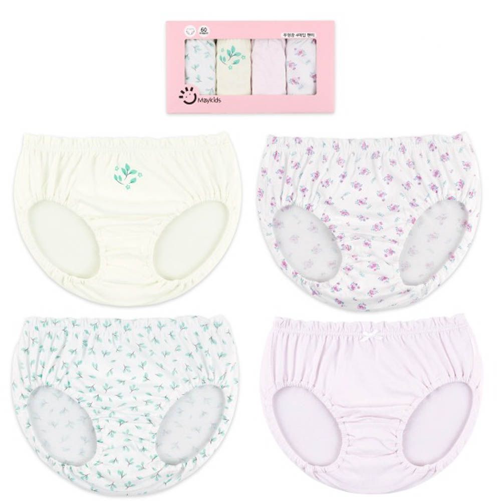 (4入組)女寶無螢光輕柔棉三角褲-樹葉X花束