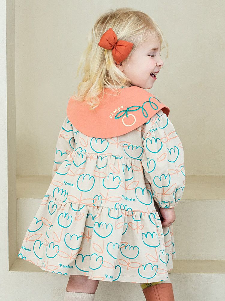 韓國Pimpollo - 可拆翻領可愛花朵洋裝-灰