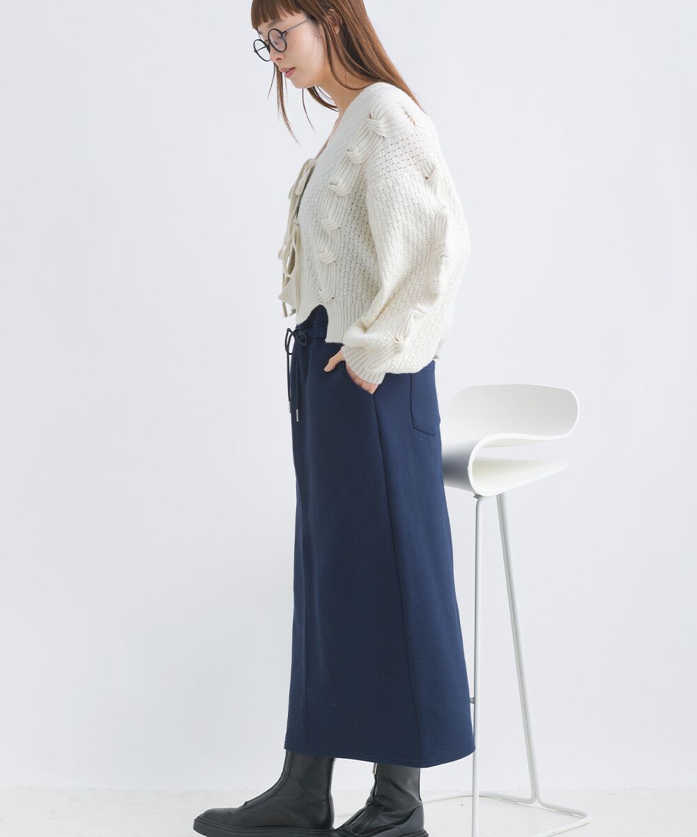 日本女裝代購 - 俐落腰綁帶彈性開叉長裙-軍綠