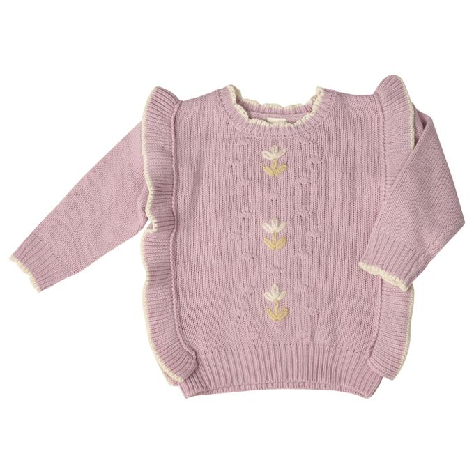 akachan honpo - 針織休閒上衣-荷葉邊-粉紅色