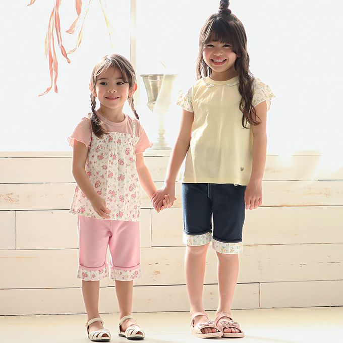 日本 ZOOLAND - 浪漫歐風緹花短袖上衣-領口蕾絲-粉紅