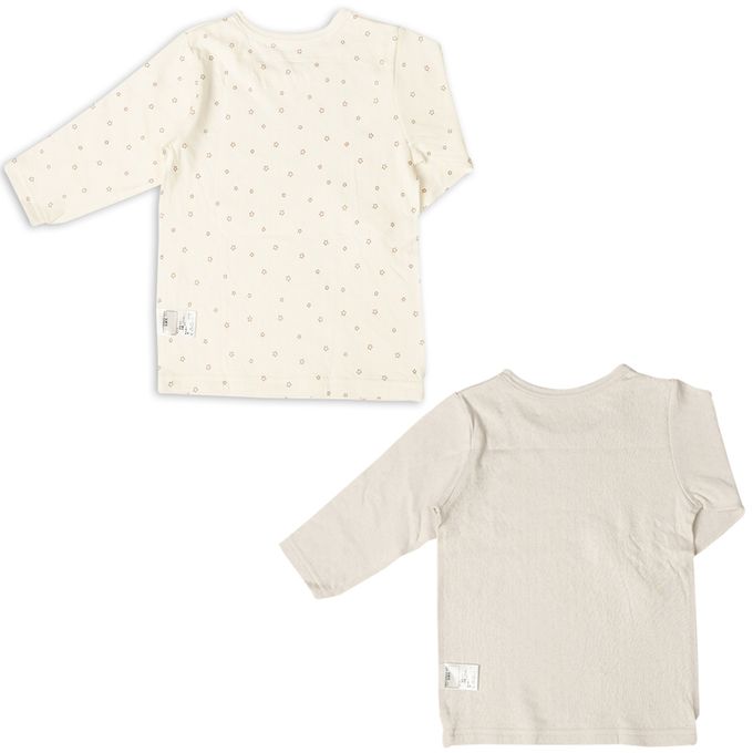 akachan honpo - 長袖圓領上衣2件組-蓬鬆棉 星星&企鵝-灰色