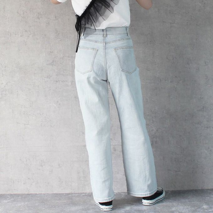 日本女裝代購 - 彈力修身高腰直筒丹寧褲(再生環保材質)-復古灰