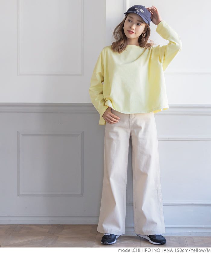 日本 COCA - 純棉寬鬆大平領落肩長T-白