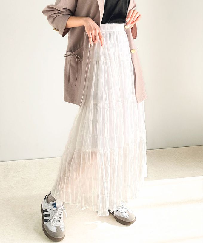 日本 Classical Elf - 柔軟飄逸分層透膚喇叭長裙-白