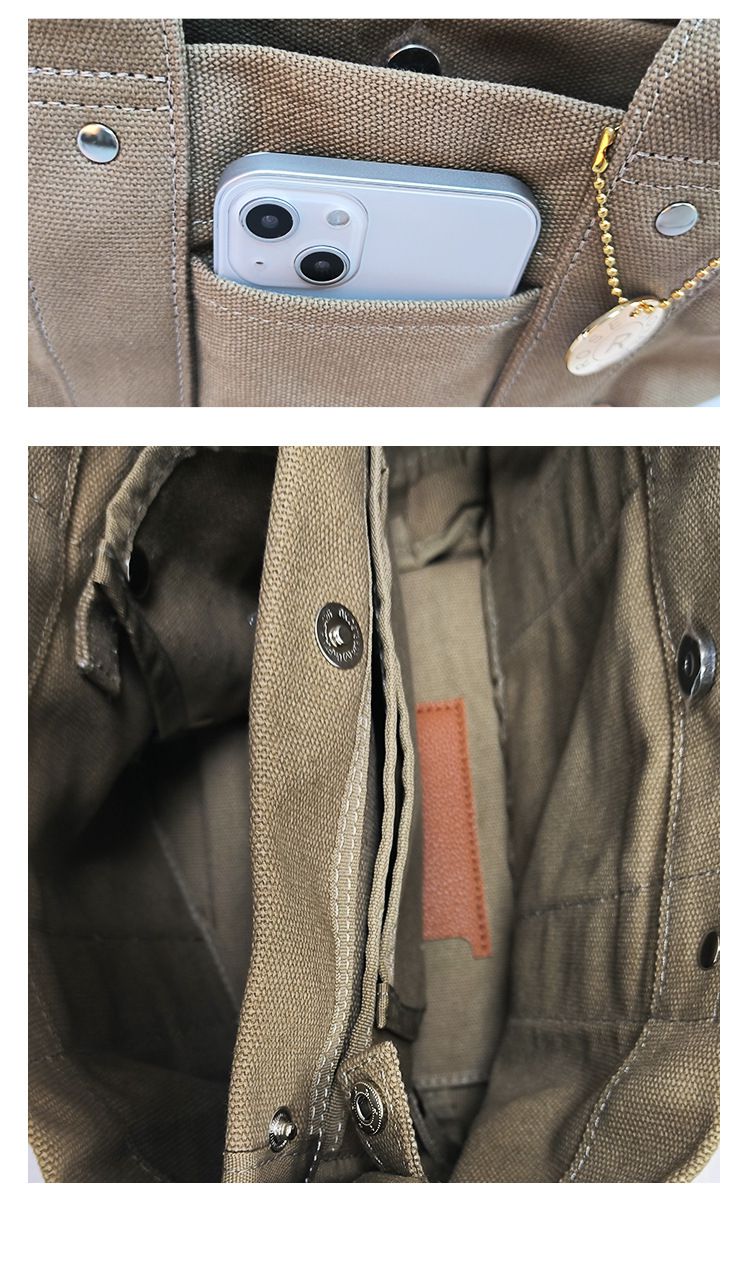 加厚大容量帆布手提包/便當袋-夾層可拆-白+深藍 (20.5x15x21.5cm)