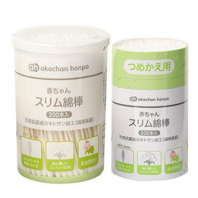 akachan honpo - 嬰幼兒用細軸棉花棒-附補充包