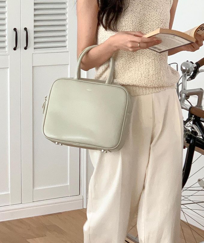 韓國lemego - 牛皮時髦時髦方形手提包(Lego)-薄荷綠