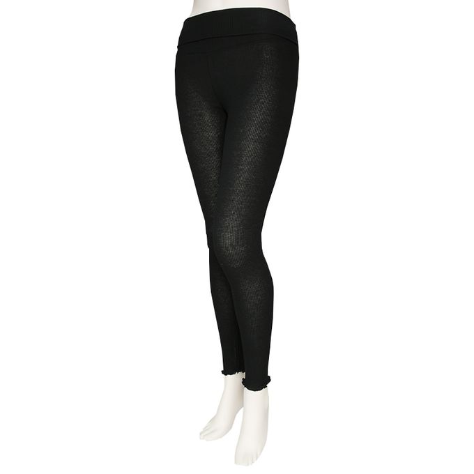 akachan honpo - 彈性羅紋內搭褲-木耳邊褲腳-黑色