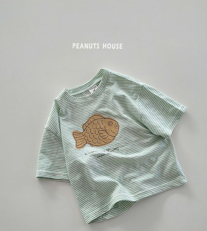 韓國 Peanuts House - 純棉印花圓領短袖上衣-鯛魚燒-紅