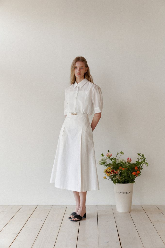 韓國女裝連線 - 高雅公主袖翻領襯衫-象牙白 (FREE)