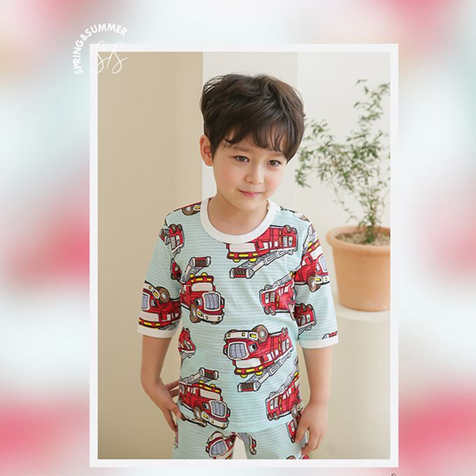 正韓 Puco - 超優質嬰幼兒/兒童七分袖100% 有機純棉家居服/睡衣-打火英雄