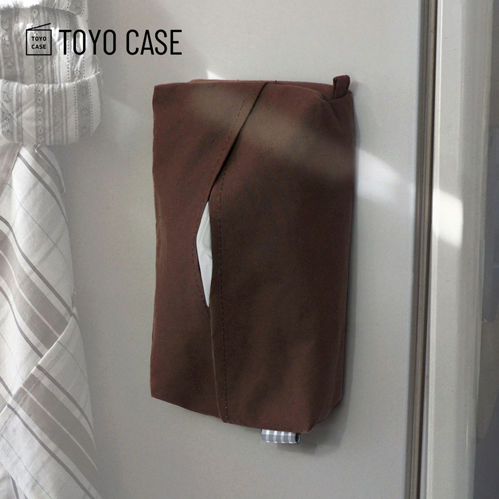 日本TOYO CASE - 棉麻布壁掛磁吸式口罩收納袋-復古棕