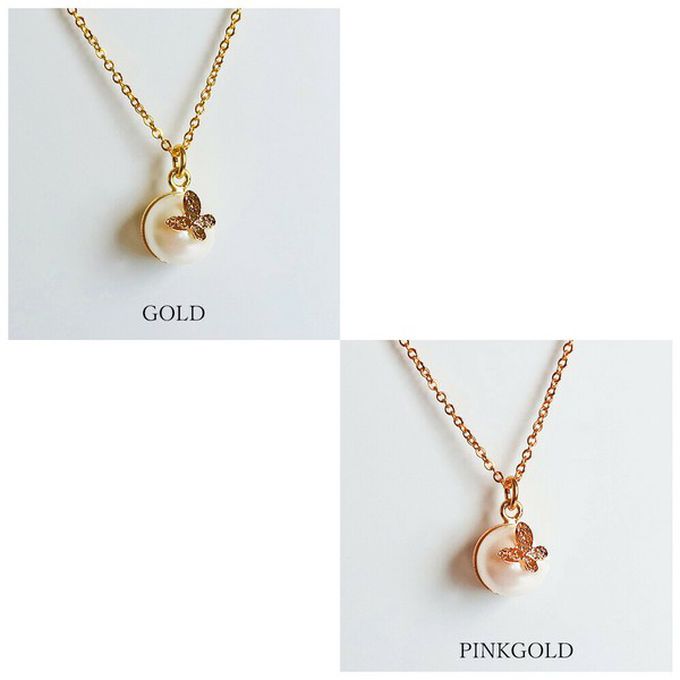 日本 Melody Accessory - 日本製 蝴蝶翩翩唯美單顆珍珠項鏈-玫瑰金