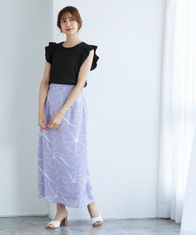 日本 Pierrot - 棉混柔美圓領荷葉袖上衣-珊瑚橘