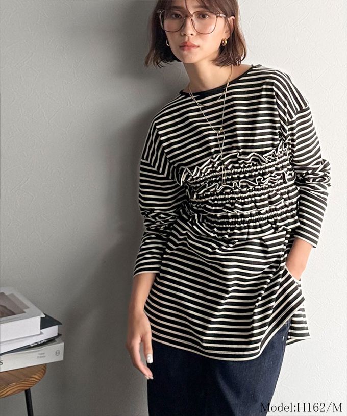 日本 Classical Elf - 時尚造型圓領長袖上衣(附荷葉腰帶)-黑