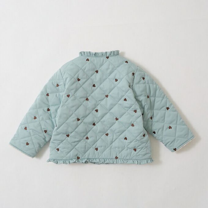 日本 Lycee mine - 滿版愛心荷葉皺褶內刷毛鋪棉外套-米白