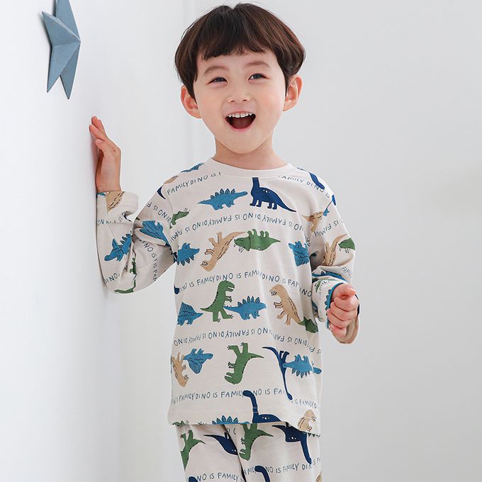 正韓 Cogibu - 極舒適無螢光劑 100% 有機棉幼兒/兒童睡衣/家居服套裝組-恐龍家族