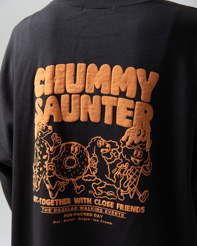 日本 gleam - 裏毛寬版甜點好友印花大學T-淺灰x綠