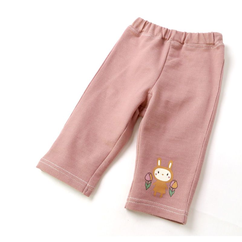 日本 ZOOLAND - 丹寧針織拼接七分褲-小兔鬱金香-粉