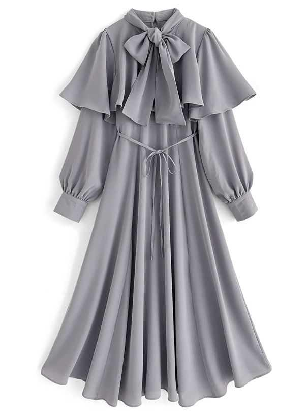 日本 GRL - 燭光晚餐斗篷領雪紡洋裝-寶貝藍