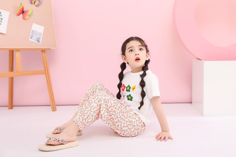 純棉短袖上衣-lucky花花-白色