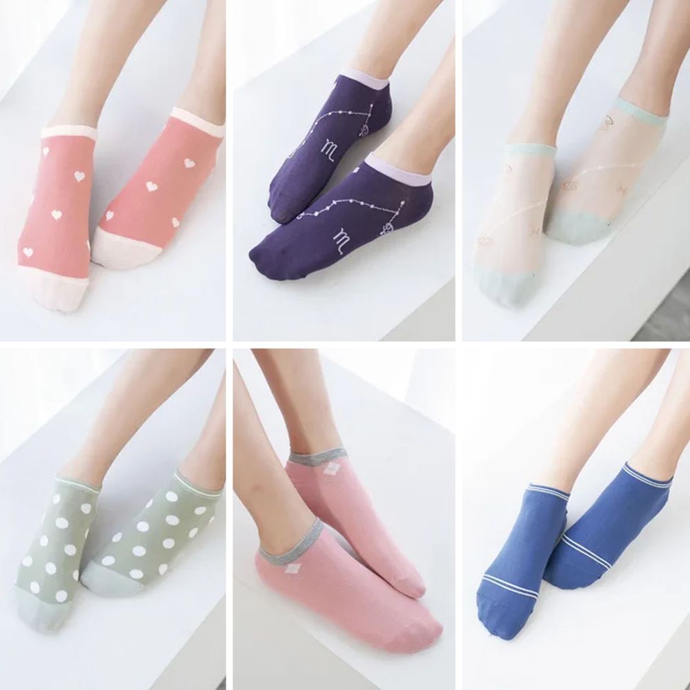 貝柔 Peilou - 貝柔消臭精梳棉-船型襪(6雙組)-6款各一雙-隨機色 (22-26cm)