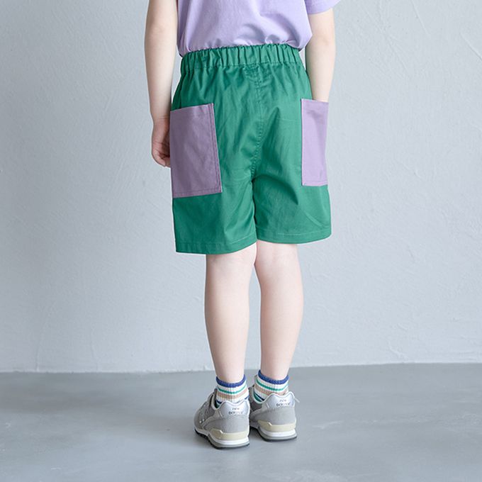 日本 b-ROOM - 撞色大口袋帥氣短褲(4分丈)-亮藍綠