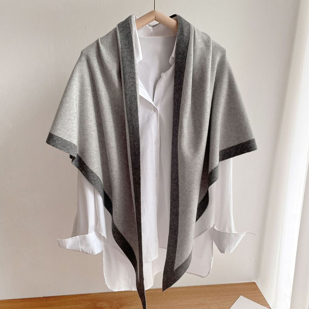編媽精選 - 仿羊絨針織披肩圍巾-灰色 (80x180cm)