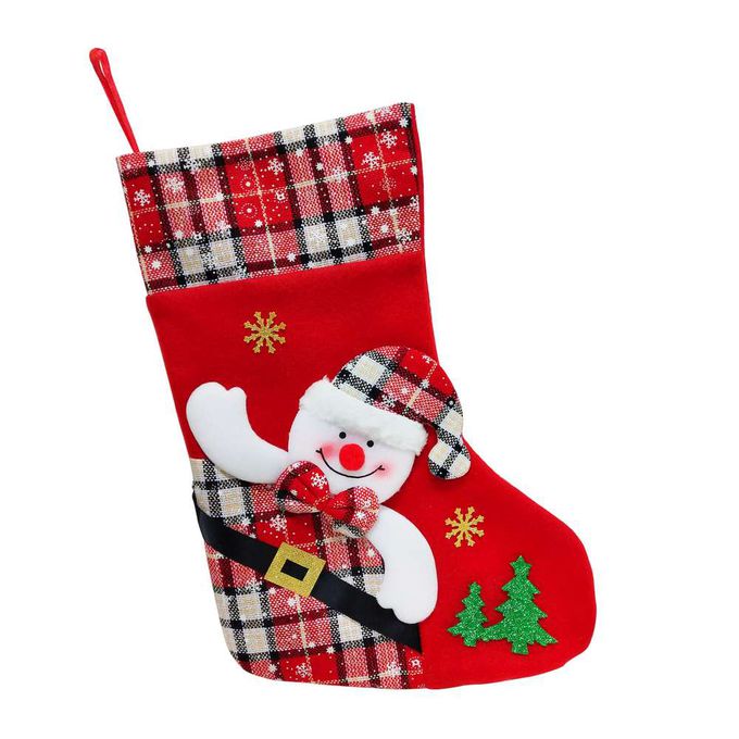 MODACore 摩達客 - 17吋可愛蘇格蘭紅格紋造型聖誕襪(雪人款)