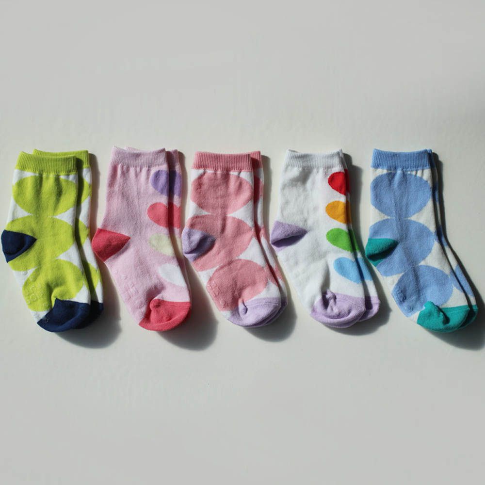 (五入組)韓製兒童中筒襪-大圓點X彩色愛心