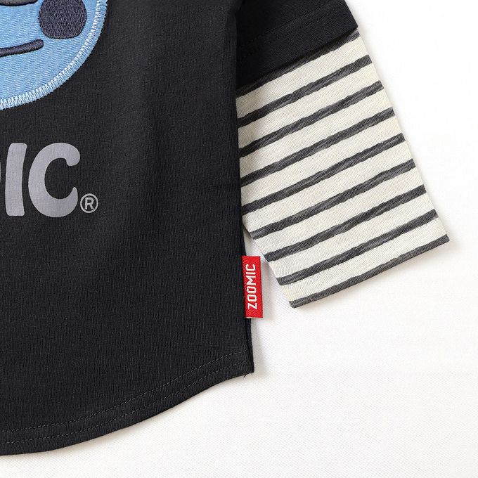 日本 ZOOLAND - 丹寧風小熊長袖上衣-假二件袖-紅