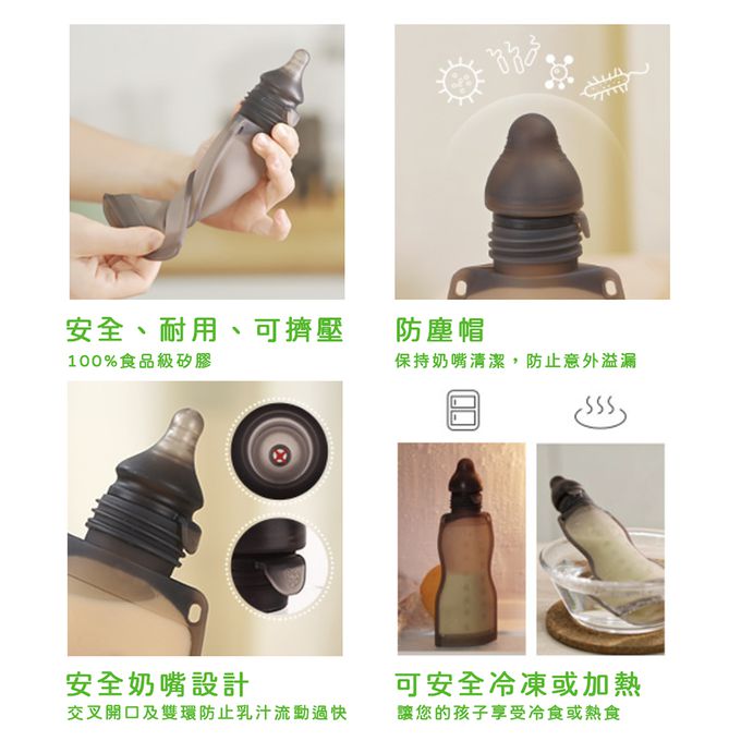 紐西蘭 HaaKaa - 矽膠多功能儲乳袋-奶嘴套組-(奶嘴頭x2+母乳儲存袋260mlx2)-2入x260ml