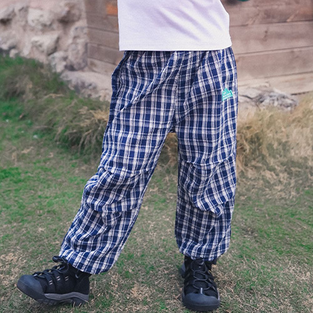 透氣舒適休閒長褲/防蚊褲-藍色格子