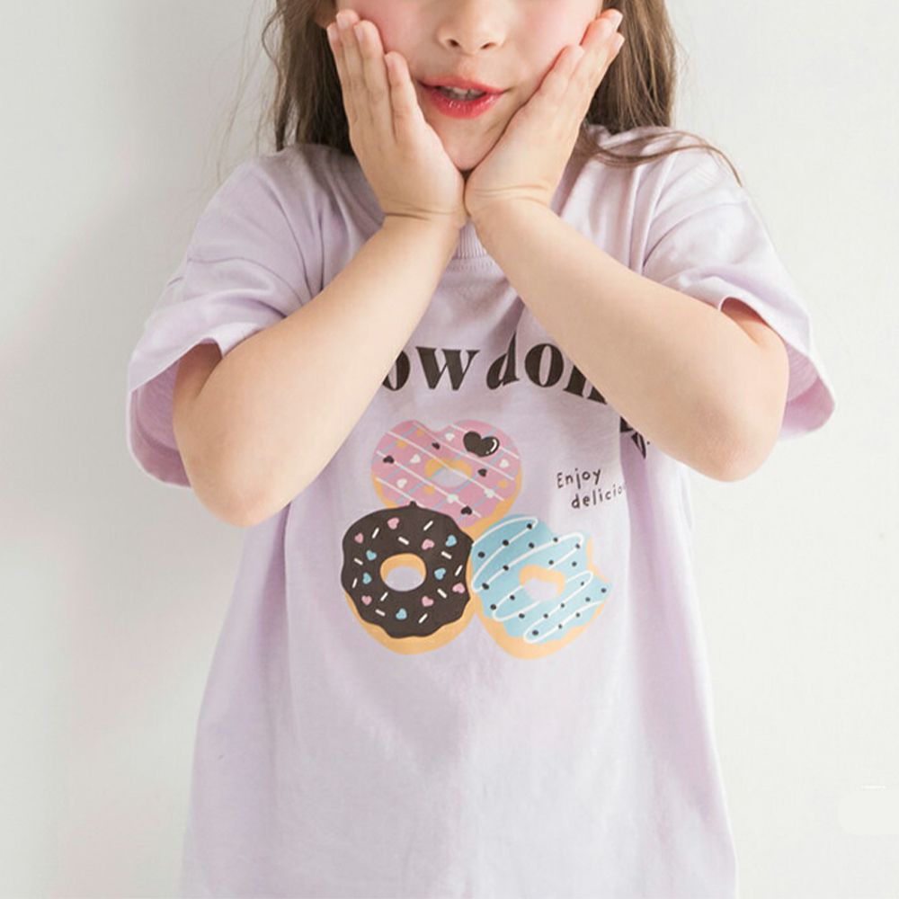 100%天竺棉女孩短袖上衣-繽紛甜甜圈-薰衣草
