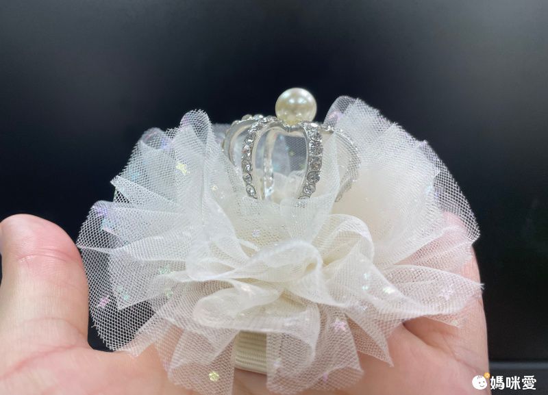 仙氣珍珠皇冠薄紗髮夾-粉色