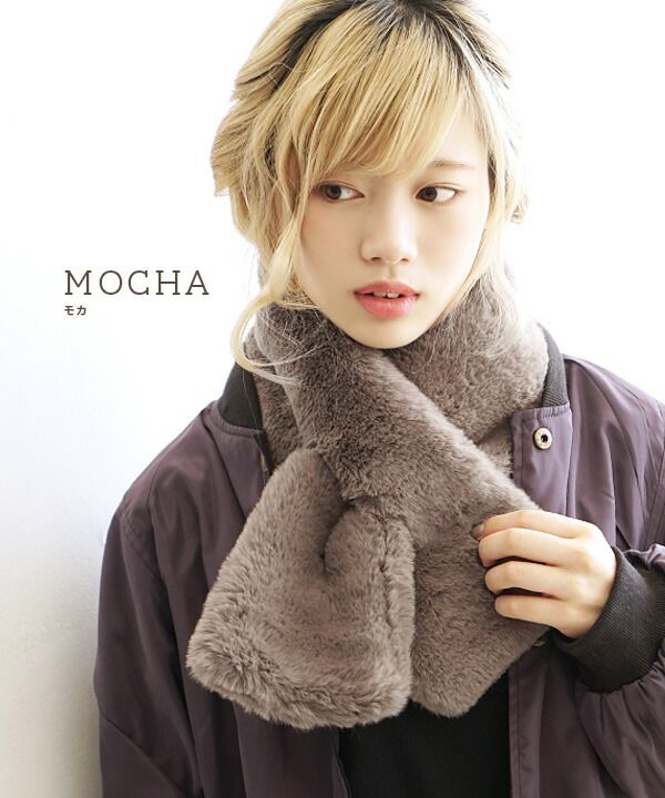 日本 zootie - 柔軟長刷毛交叉保暖圍巾-摩卡