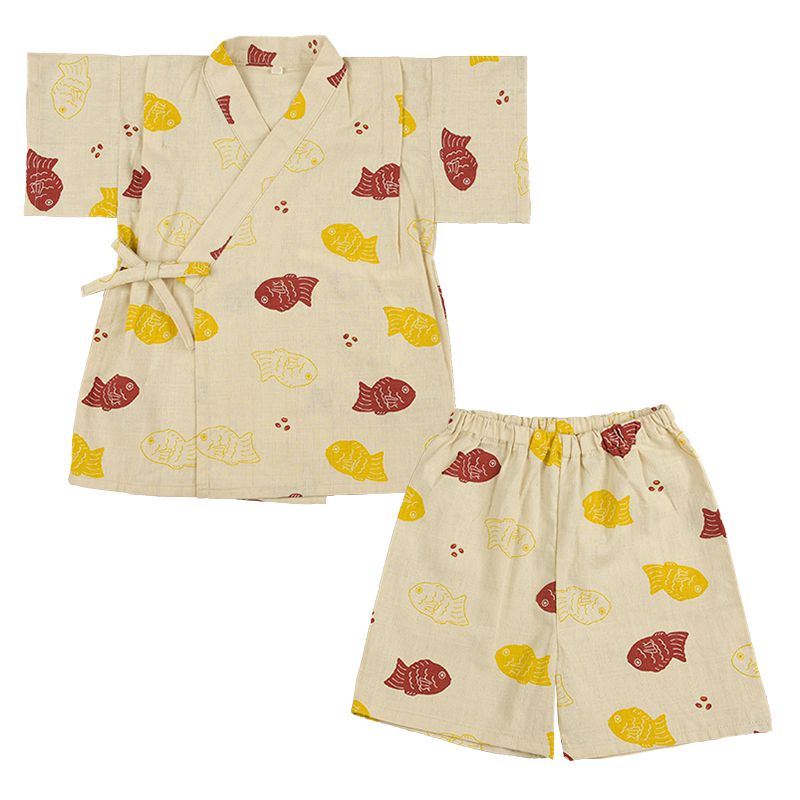 akachan honpo - 兩件式甚平-鯛魚燒-淺卡其色