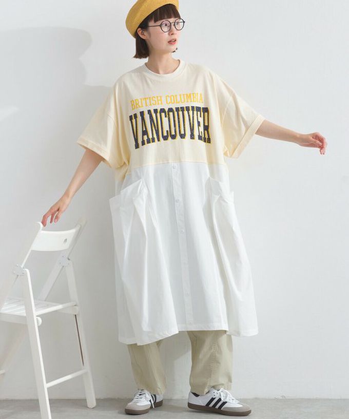 日本 Lupilien - 異素材撞色學院風俐落短袖洋裝-海軍藍