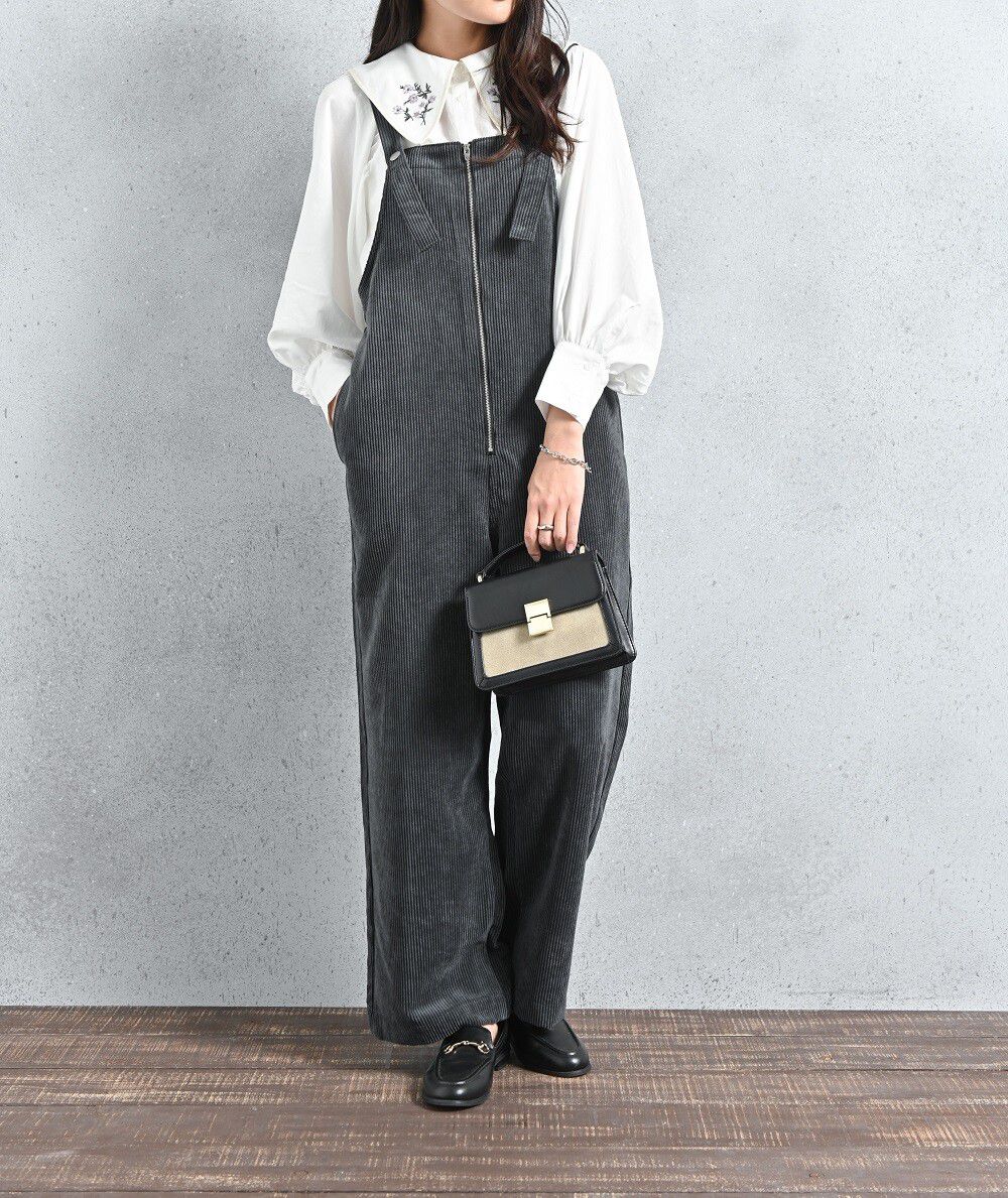 日本 ELENCARE DUE - 男孩風燈芯絨吊帶褲(可調肩帶)-米