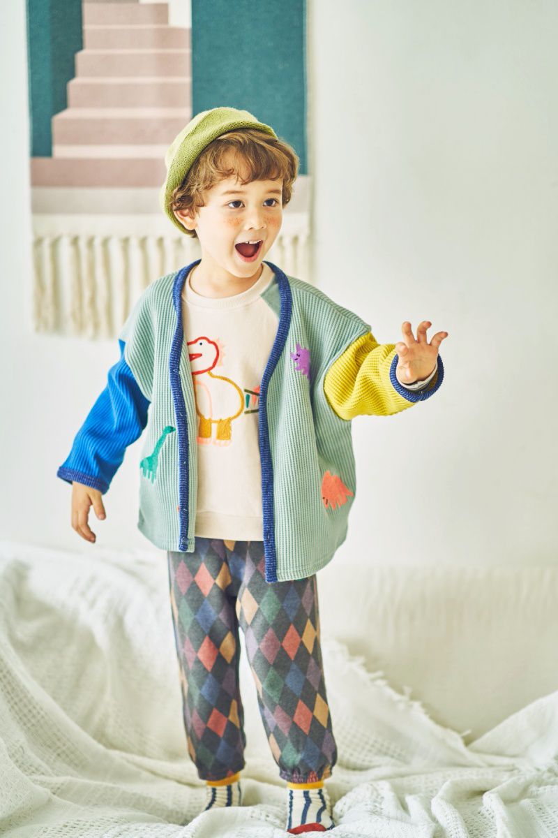 韓國 Mimico - 幾何圖形舒適棉褲-菱格灰