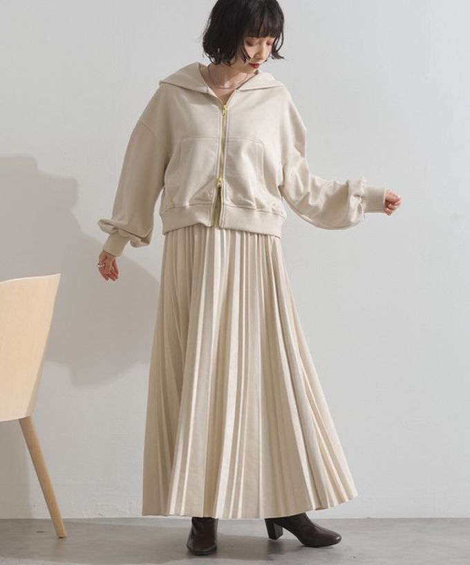 日本 ELENCARE DUE - 俐落低調麂皮百褶長裙-象牙米