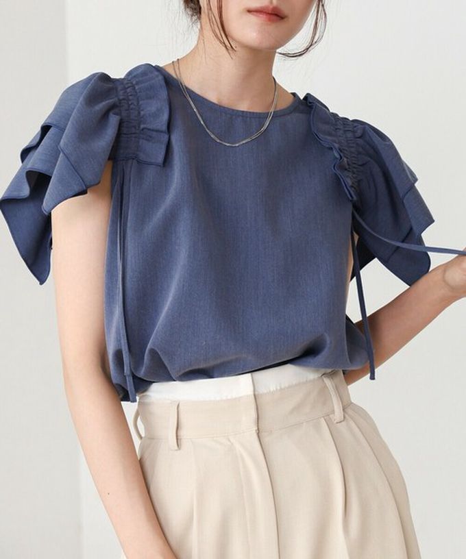 日本 Bab - 浪漫層次感荷葉短袖上衣-卡其杏 (M)