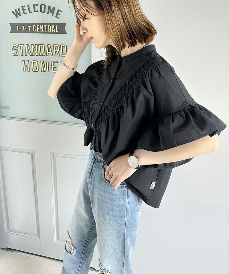 日本 Classical Elf - 2WAY透氣荷葉袖圓領襯衫-白